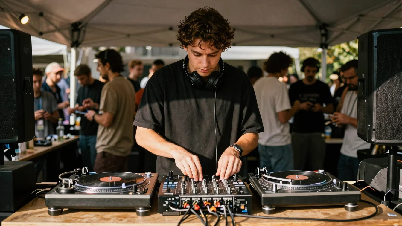 Editorial live-event photography, DJ at the booth in a real venue